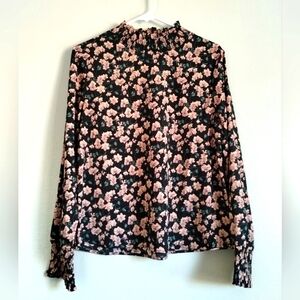 Three Bird Nest Ruched Turtleneck Floral Size S
